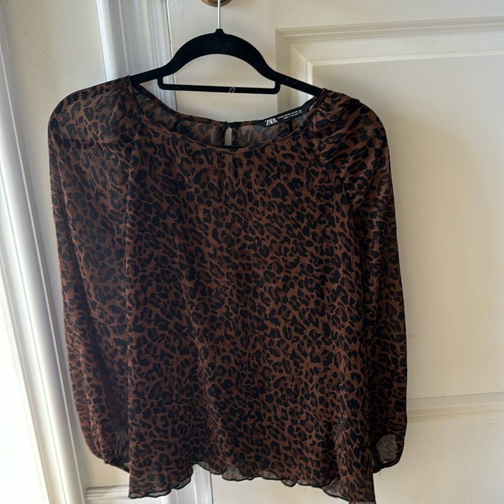 Zara cheetah print semi sheer blouse